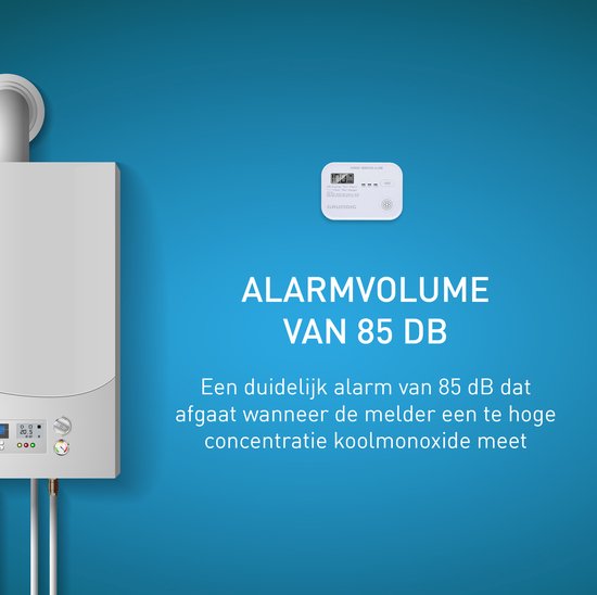 Grundig CO Melder - Koolmonoxidemelder 10 Jaar Batterij - Co Meter met LCD Scherm, Laag Batterij Niveau Alarm en Sensorfout Alarm - Co2 Melder 85dB Alarm - Wandmontage - Wit