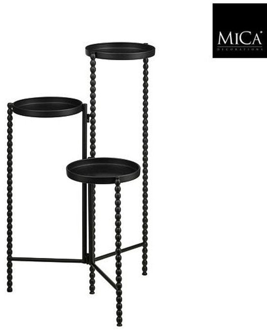 Mica Decorations Salvo Plantenrek - Plantenstandaard voor Kamerplanten - Plantentafeltje voor Binnen - Plantenonderzetter met Drie Plateaus - 40 x 40 x 70 cm - IJzer - Zwart