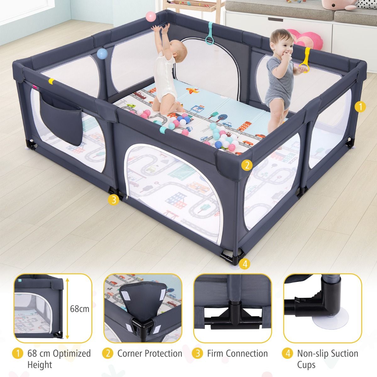 Coast Babybox met Matras en 50 Speelballen 189 x 158 x 68 cm - Donkergrijs