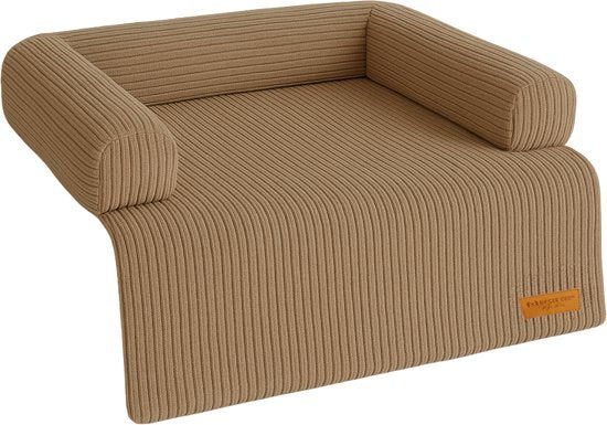 By Cee Cee Origineel Hondendeken Bank – Hondenkleed Bank - Hondenmand - Premium - Volledig Afritsbaar - Ribstof - Bruin - 120x90 - Maat L