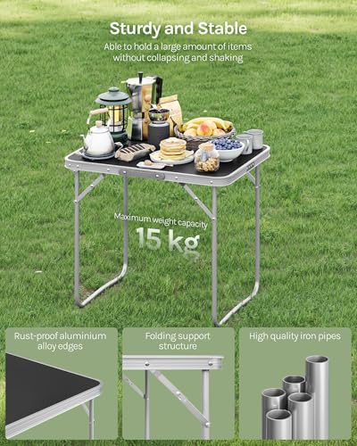 Woltu Opvouwbare Campingtafel Aluminium en MDF Zwart 70 x 60 x 50 cm