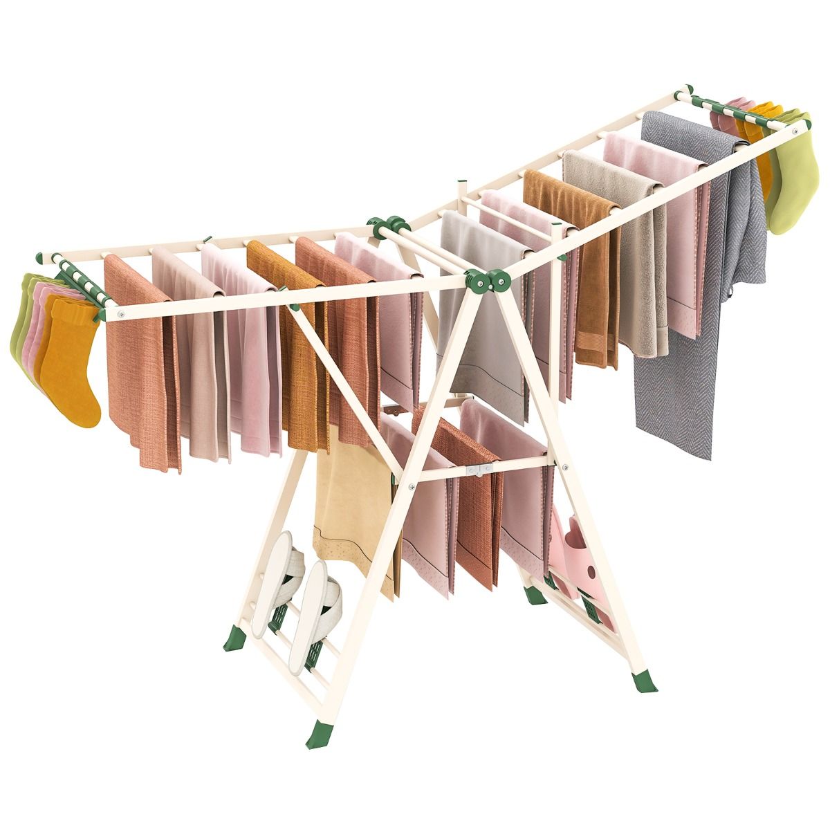 Coast Opvouwbaar Droogrek - verstelbare vleugels - sokkenclips en schoenenrekken - wit/beige 163 cm