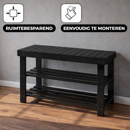 Bayt Schoenenrek - Schoenenkast - Schoenenbank - Hout - Zwart - 28 x 45 x 70 cm