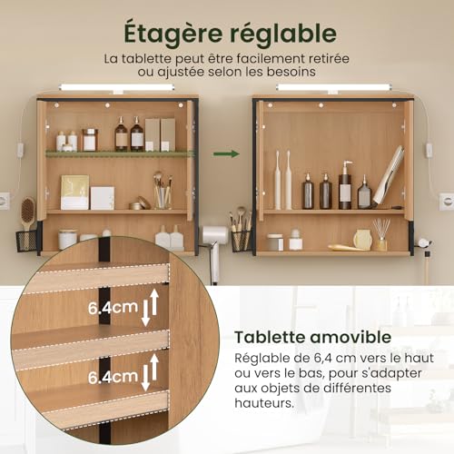Eugad Badkamerkast met LED Spiegel Licht Eiken Zwart 70 x 14,5 x 70 cm