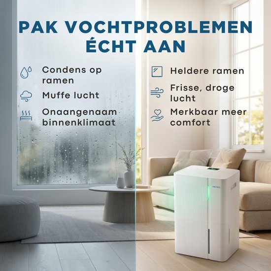Luchtontvochtiger Aironex 30L - Ontvochtigt 30 liter per dag - Geschikt voor kelder, woonkamer, slaapkamer en badkamer - Vochtvreter - Luchtontvochtiger en Luchtreiniger - Luchtontvochtiger slaapkamer - Wit - Dehumidifier
