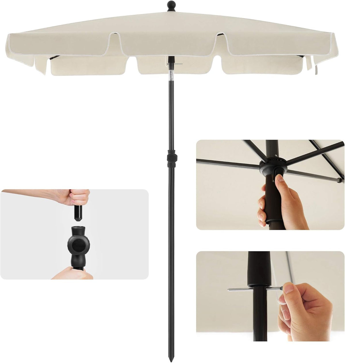 SONGMICS Rechthoekige Balkonparasol 200 x 125 cm, Beige, UV-bescherming tot UPF 50+, Kantelbaar