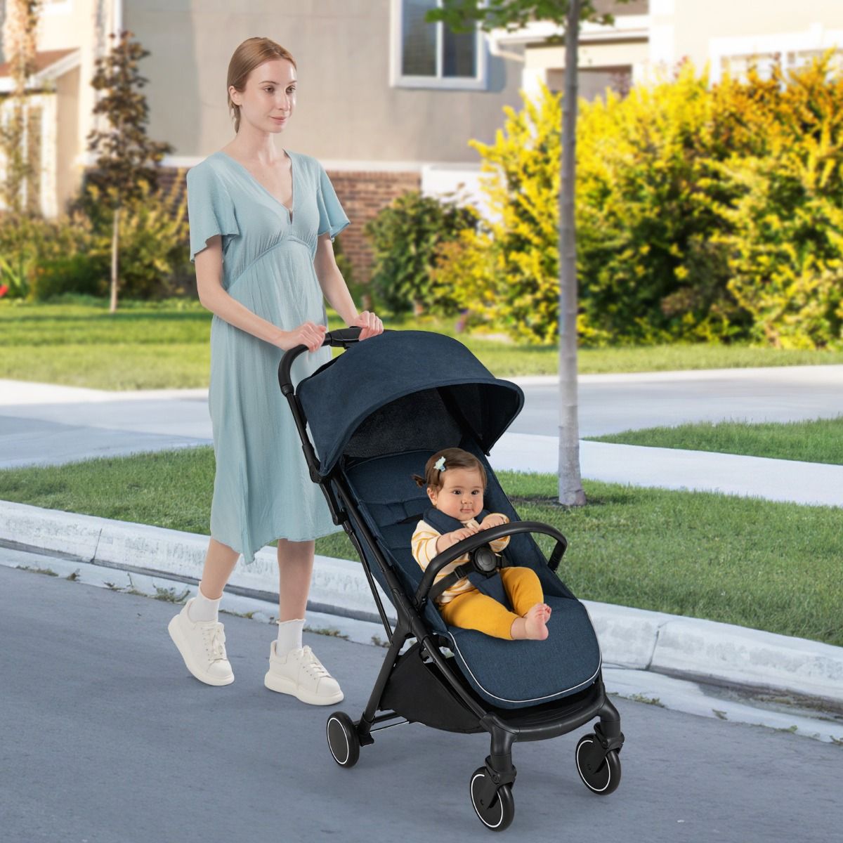 Coast Kinderwagen - lichtgewicht en compact - éénhandig inklapbaar - donkerblauw