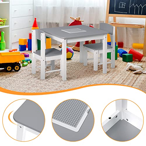 Woltu Kinder Tafel en Stoelen Set met Omkeerbaar Speelblad - Wit en Grijs