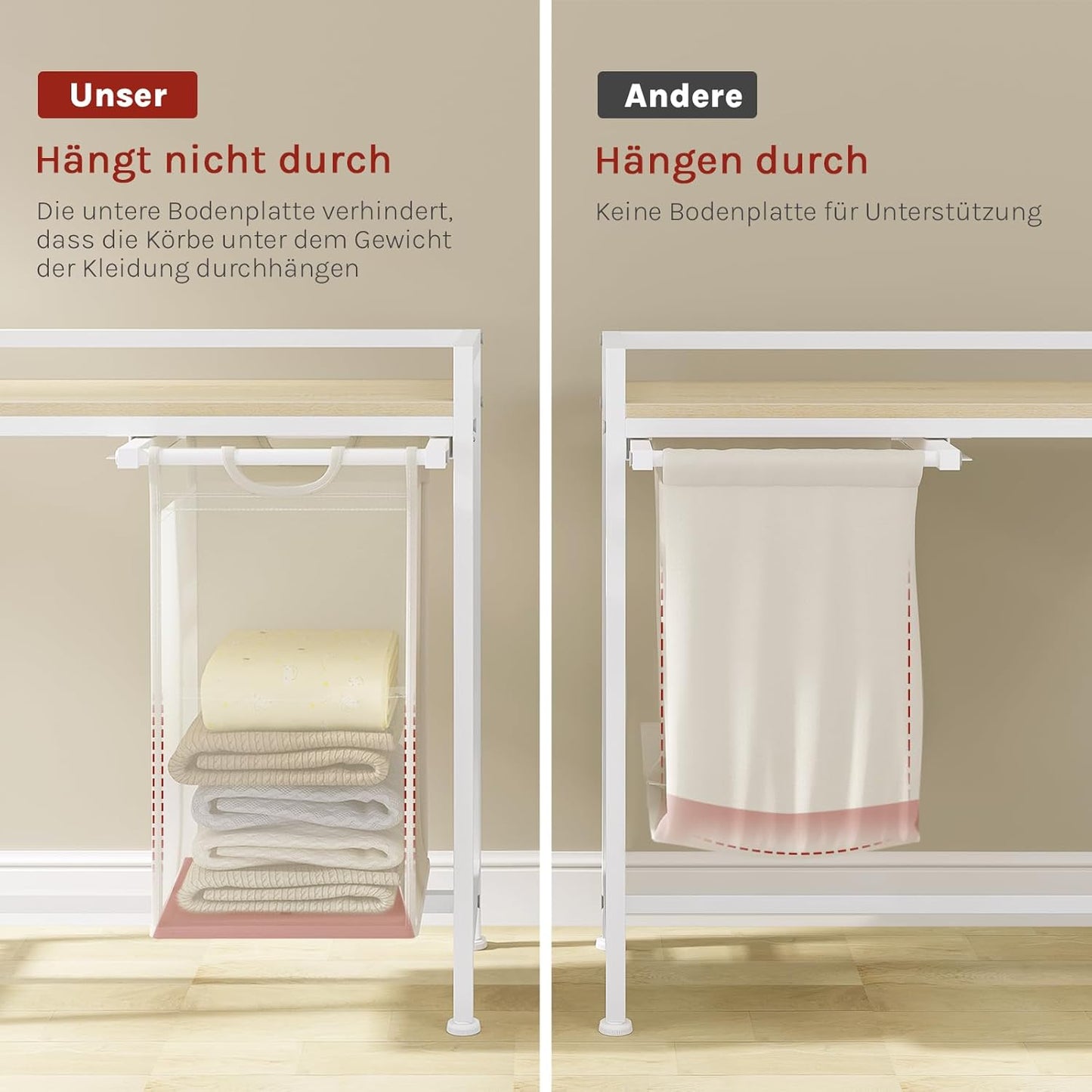 Woltu Wasmand met 2 Vakken en Opbergplank - 80L Inhoud - Uittrekbare & Uitneembare Waszakken - Wit/Licht Eiken - 70 x 30 x 71 cm