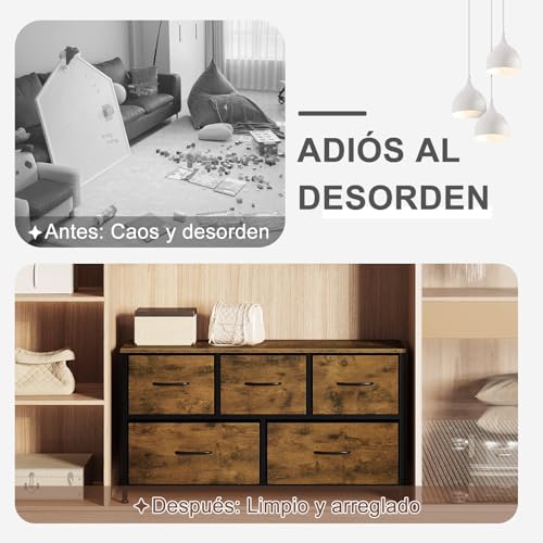 Woltu Ladekast 5 Lades Industrieel Vintage Bruin Zwart 100x30 cm