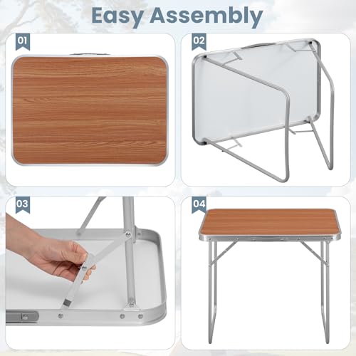 Woltu Campingtafel CPT8135ei - Lichtgewicht Opvouwbare Tafel van Aluminium en MDF - Eiken Kleur - 70 x 50 x 60 cm