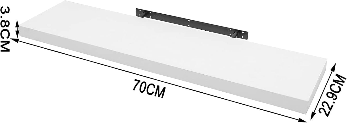 Woltu Zwevende Wandplank MDF Wit - 70 x 22,9 x 3,8 cm - Moderne Hangplank voor Woonkamer, Slaapkamer en Keuken