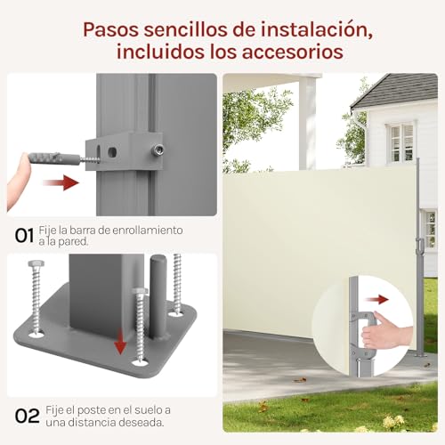 Woltu Privacy Scherm - Uitschuifbaar Zonwering en Ruimteverdeler - Crème - 180 x 350 cm