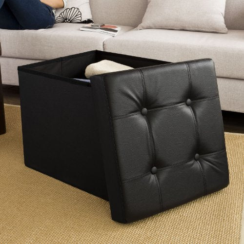 SoBuy Poef met Opbergruimte - 48 x 48 x 48 cm - Zwart