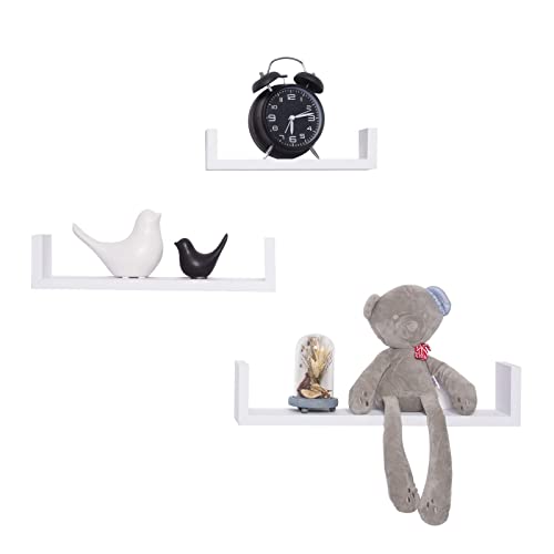 Woltu Wandplank Set U-vormig - MDF Wit - 3 Maten: 26x9,6x6 cm, 34x9,6x7,5 cm, 42x9,7x9 cm
