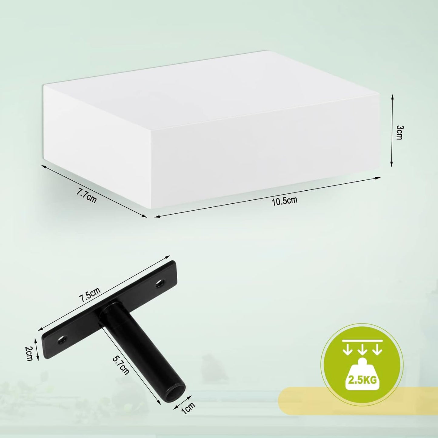 Woltu RG9498ws Wandplank - Set van 3 - Wit - 10,5 x 7,8 x 3 cm - Zwevende Planken met Verborgen Bevestiging