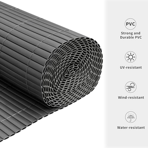 Woltu PVC Tuinscherm - Grijs - 500 x 100 cm - Weerbestendig en UV-bestendig