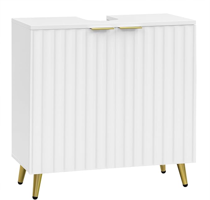 eSituro SBP0095 Wastafel onderkast - badkamermeubel - wit met goudkleurige metalen poten - 60 x 62 x 30 cm