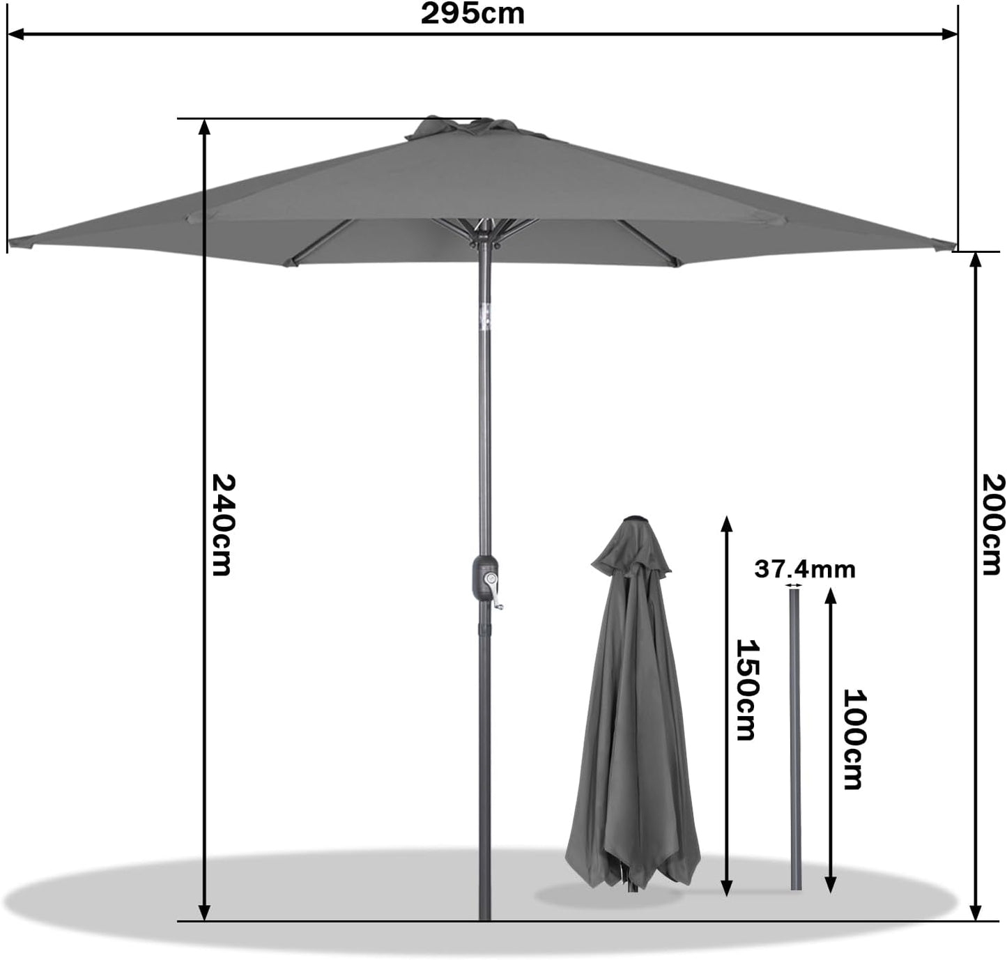 Angel Living Parasol Ø300 cm - Rond - Grijs