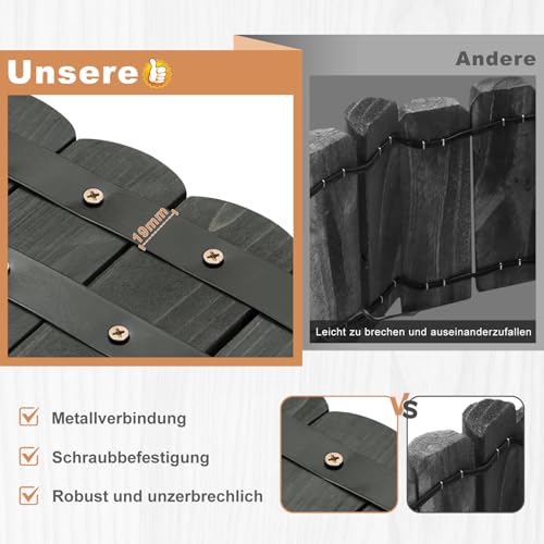 Woltu Flexibele Houten Tuinafsluiting - Antraciet - 203 x 60 cm