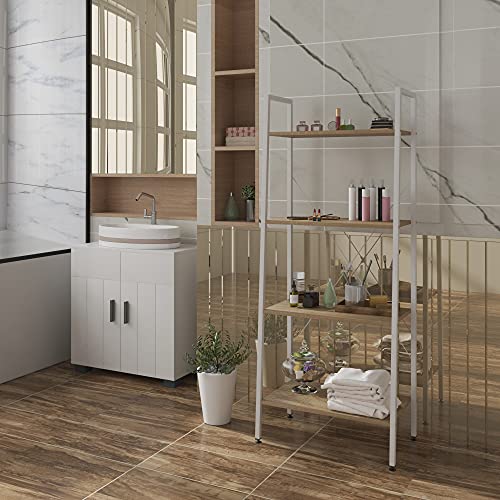 Woltu Houten Opbergkast 4 Lagen - Stevig Metaal/Wit - 60x35x148 cm