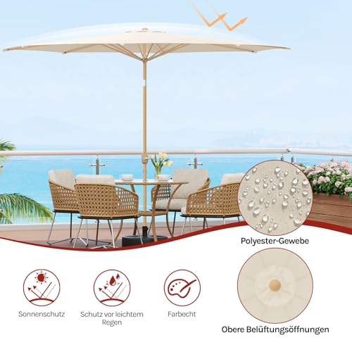 Woltu Parasol 300 cm Beige - UPF 50+ Zonbescherming met Kantelfunctie en Sluiting met Slang