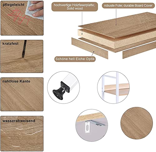 Woltu Opbergrek met Metaal en Hout 60 x 27,5 x 160 cm Wit met Licht Eiken