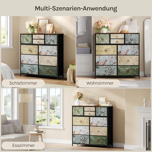 Woltu Ladekast met 10 Lades Vintage Bloemenmotief - Bruin - 100 x 100 x 30 cm