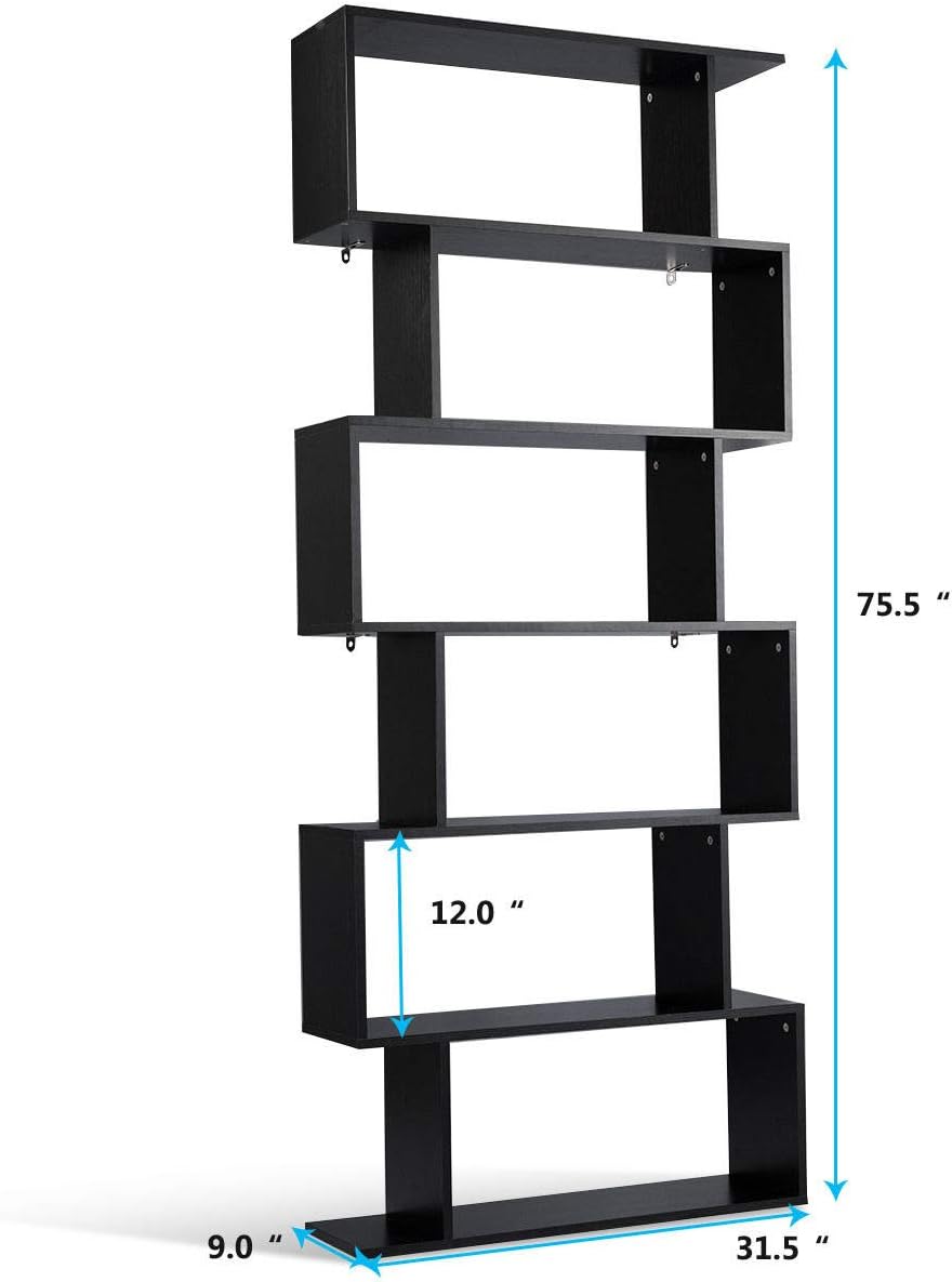 Coast Standregal 6 Level S-vorm Boekenkast opslagplek hout kleurselectie zwart-zwart