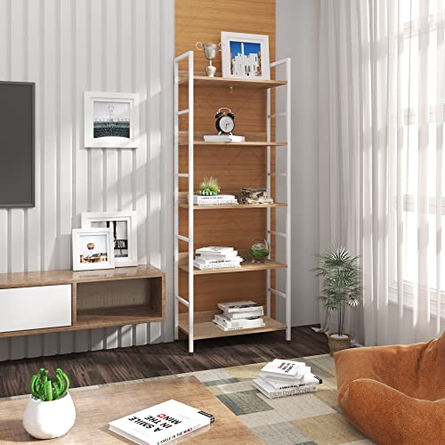 Woltu Opbergrek met Metaal en Hout 60 x 27,5 x 160 cm Wit met Licht Eiken