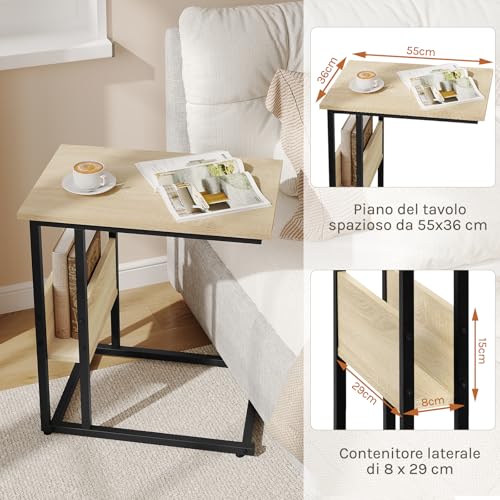 Woltu Bijzettafel voor Bank - Eikenhout en Zwart IJzeren Frame - 55x36x59,5 cm