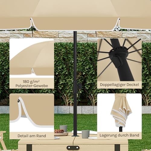 Woltu Parasol - UV-bestendig en waterdicht - Verstelbaar in hoogte en hoek - Ideaal voor balkon, terras en strand