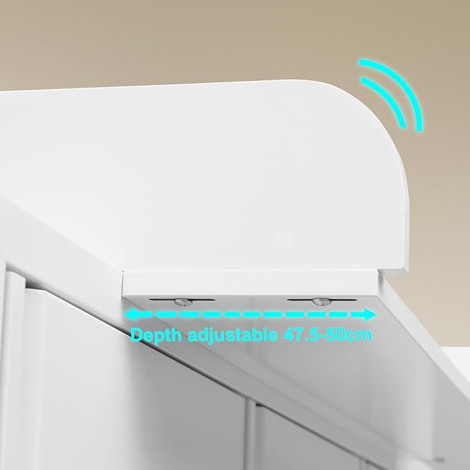 WOLTU WT007 aankleedblad voor commode - wit MDF - verstelbare diepte 46,5 tot 50 cm