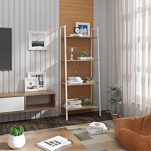 Woltu Houten Opbergkast 4 Lagen - Stevig Metaal/Wit - 60x35x148 cm