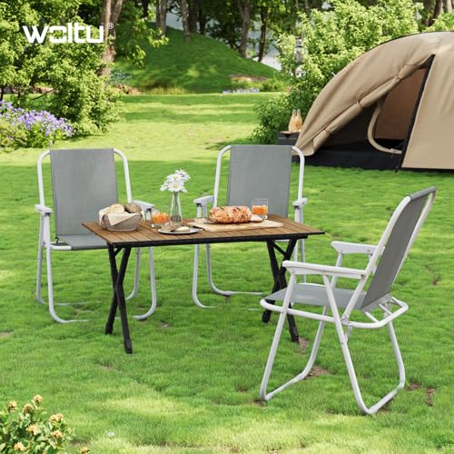 Woltu Opvouwbare Campingtafel - Aluminium, Verstelbaar in Hoogte, Houtlook, Inclusief Draagtas