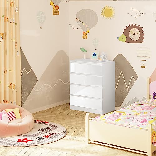 Woltu Commode met Verwijderbare Verschoonmat en 4 Lades - Wit Hoogglans - 110 cm Hoog