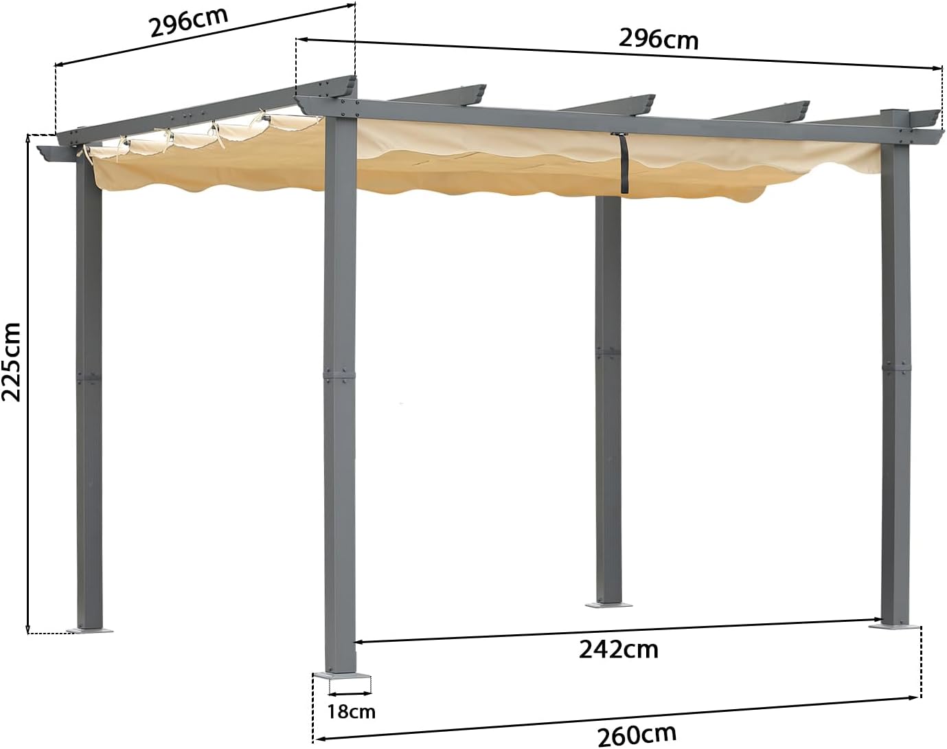 Angel Living Aluminium Pergola - Intrekbaar Dak - Elegant Ontworpen - Paviljoen - Prieel - met Water- en UV-Bestendig Polyesterdoek - Beige - 3 x 3 m