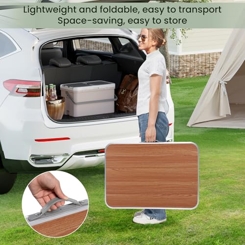 Woltu Campingtafel CPT8135ei - Lichtgewicht Opvouwbare Tafel van Aluminium en MDF - Eiken Kleur - 70 x 50 x 60 cm