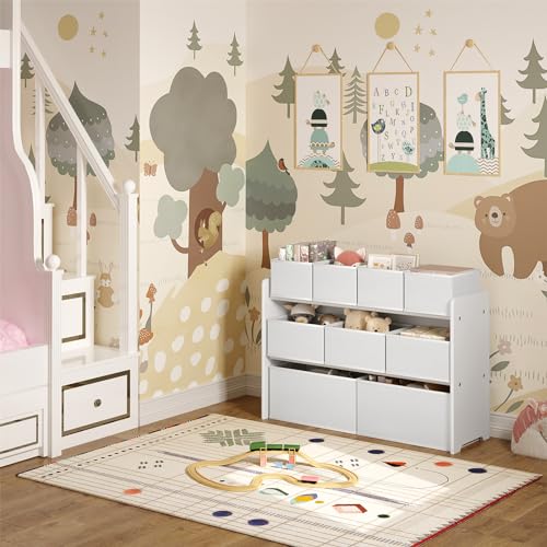 Lestarain Kinderplank met 9 Opbergdozen Wit 92 x 60 x 30 cm
