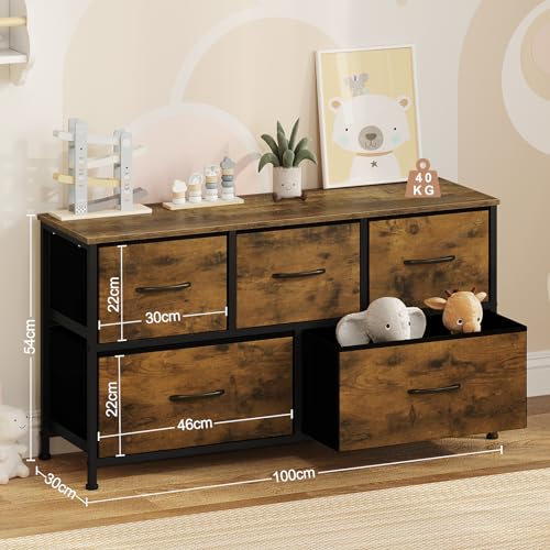 Woltu Ladekast 5 Lades Industrieel Vintage Bruin Zwart 100x30 cm
