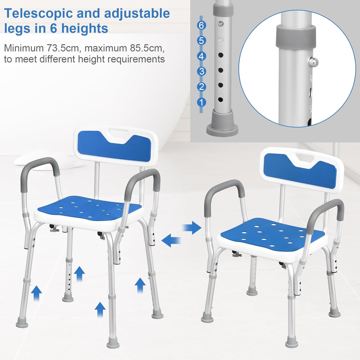 Eugad Douchestoel - Max. 130 kg - In hoogte verstelbaar - 47 x 39 x 84 cm - Blauw / Wit