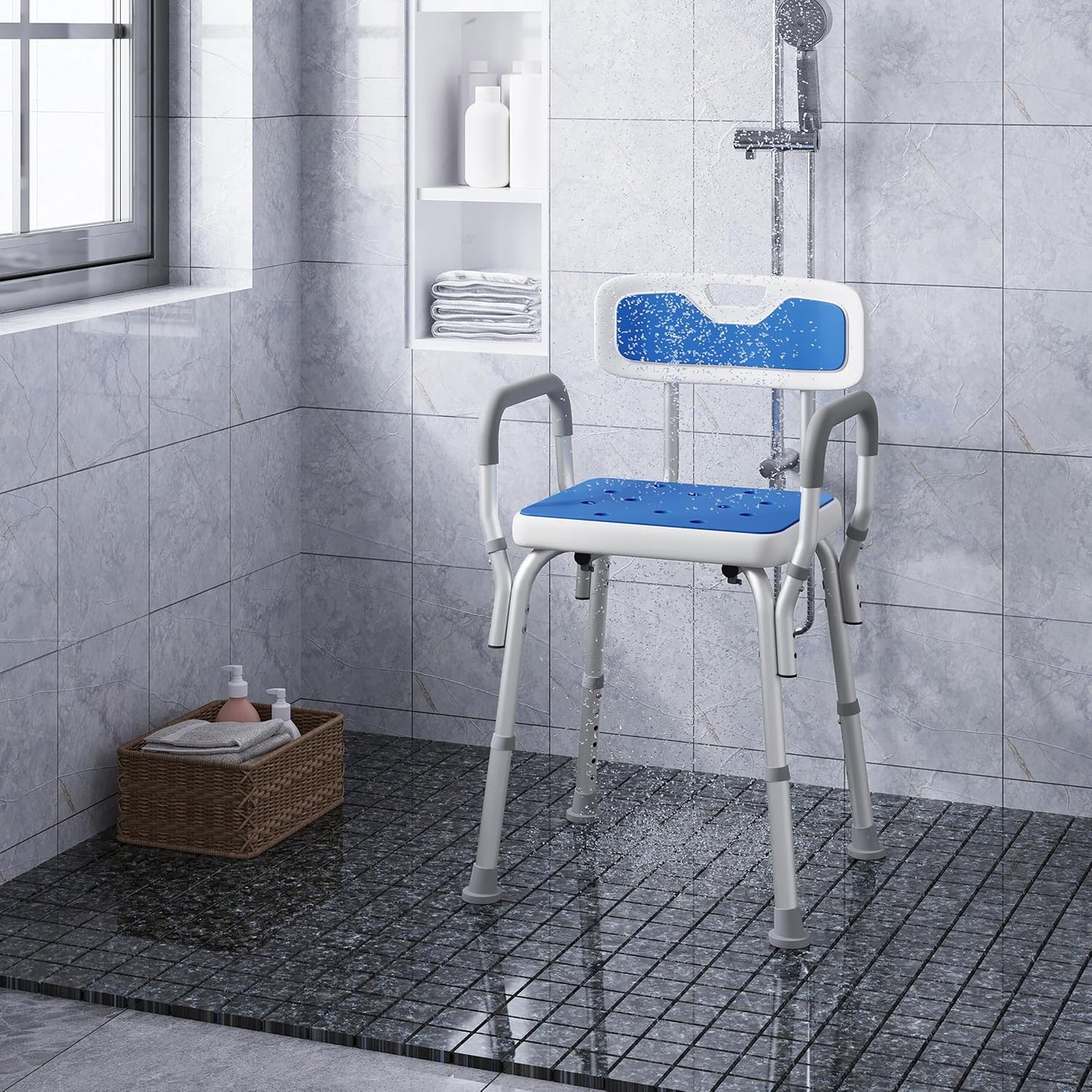 Eugad Douchestoel - Max. 130 kg - In hoogte verstelbaar - 47 x 39 x 84 cm - Blauw / Wit