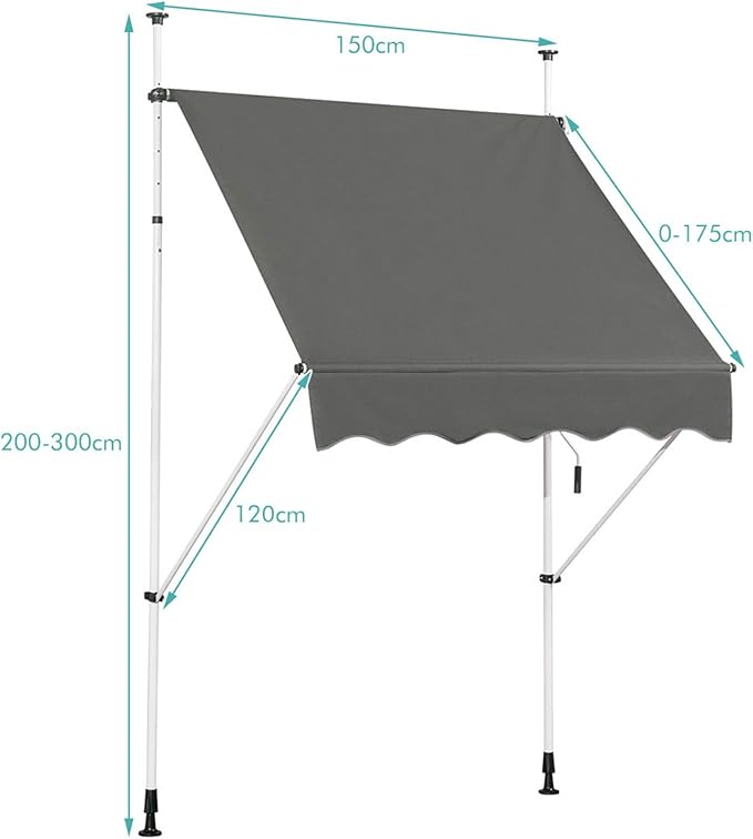 Coast Luifel Telescopisch - 350 x 125 x 200 - 300 cm - Grijs