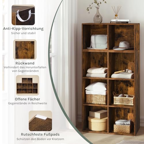 Woltu Boekenkast met 10 Vakken - Roomdivider en Trapplank - Rustiek Bruin - 120 x 120 x 30 cm