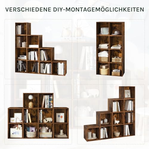 Woltu Boekenkast met 10 Vakken - Roomdivider en Trapplank - Rustiek Bruin - 120 x 120 x 30 cm