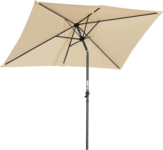 Angel Living Tuinparasol Rechthoekig – Voorzien Van Opdraaimechanisme Met Slinger En Ventilatieopening En Verstelbare Kap – Voor Tuin En Balkon – Beige Polyester En Aluminium – 210x140 cm