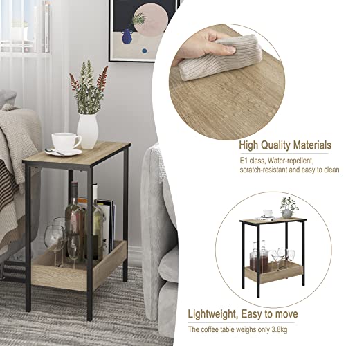 Woltu Salontafel met 2 Planken - Zwart Metaal en Licht Eiken - 50 x 55 x 25 cm