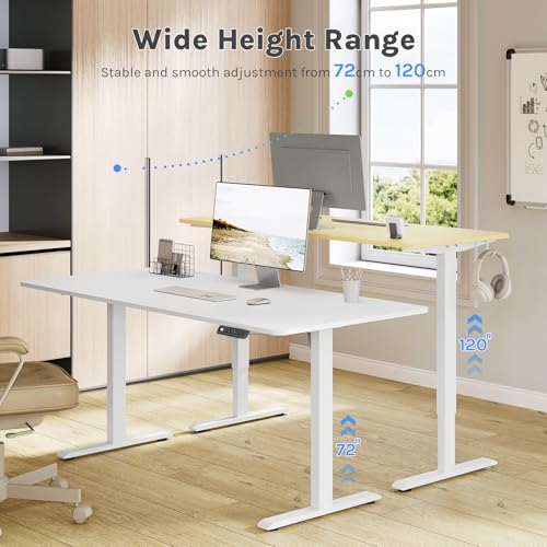 Woltu Verstelbaar Bureau Elektrisch - Wit - 160 x 70 cm - 72 tot 120 cm Hoogte - Met USB Oplader en Geheugenstanden