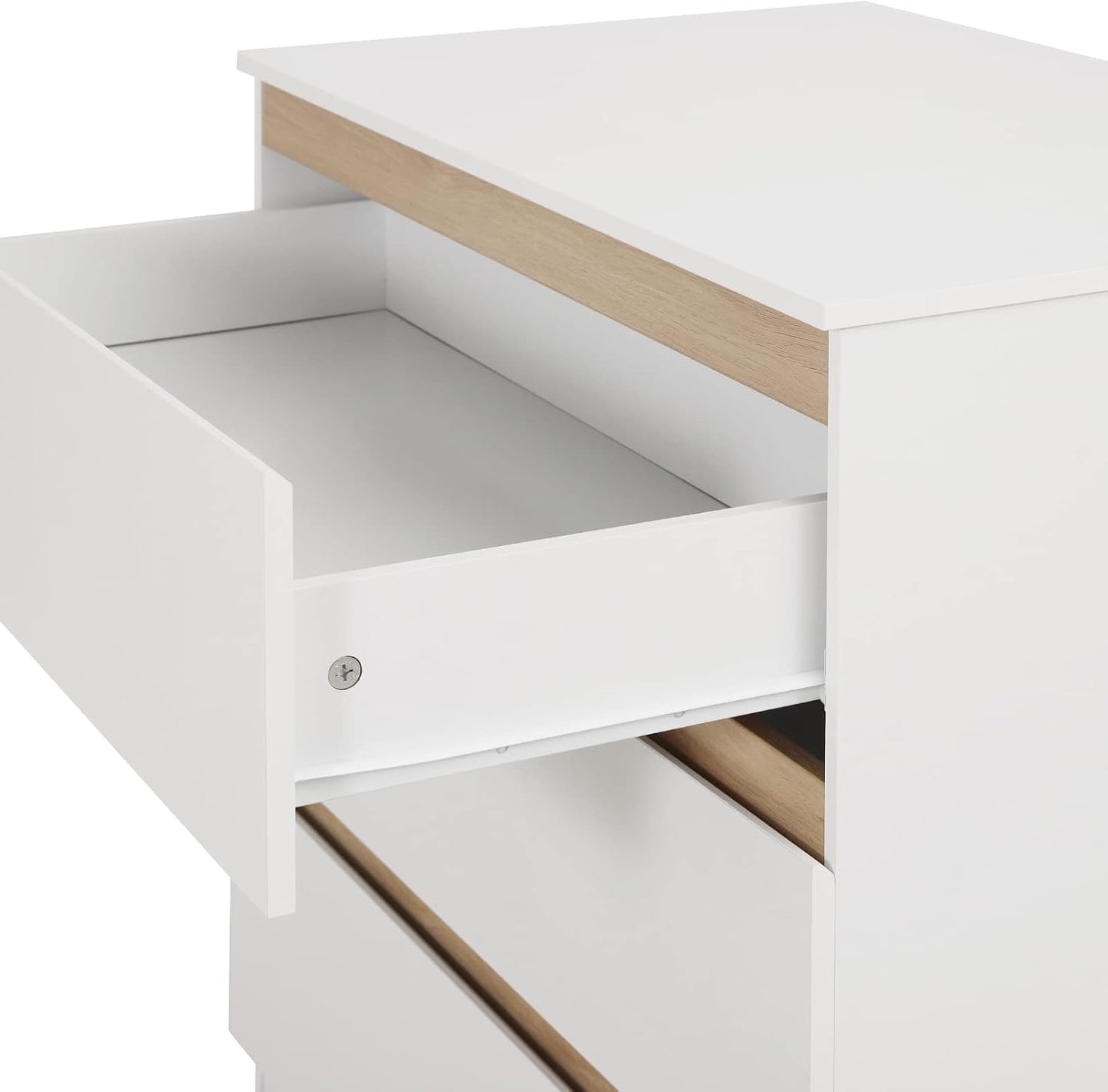 Woltu Luiercommode met aankleedopzetstuk – 80x48x78 cm – Wit en Eiken – 3 Lades – Ergonomisch 86 cm Werkhoogte
