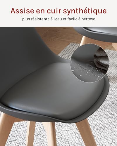 Woltu Eetkamerstoelen Set van 2 Ergonomisch Design - Massief Hout en Kunstleer - Grijs - BH29gr-2